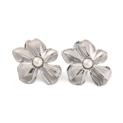 304 Stainless Steel with Plastic Imitation Pearl Stud Earrings for Women EJEW-Z057-04P-1
