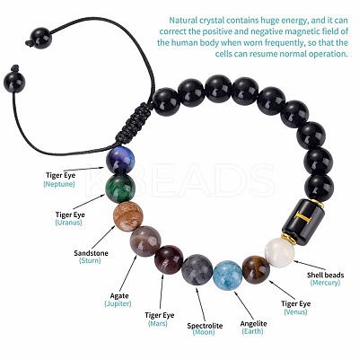 10MM Natural Black Obsidian Alphabet Beaded Braided Bracelets TO2319-9-1
