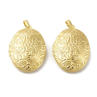 Rack Plating Brass Locket Pendants KK-G452-02G-1