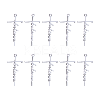10Pcs Believe Cross Charm Pendant Cross Faith Charm Necklace Stainless Steel Pendant for Christian Religious Jewelry Gifts Making JX518A-1