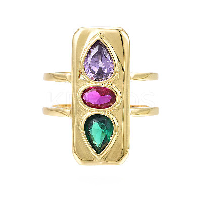 Cubic Zirconia Rectangle Open Cuff Ring X-RJEW-N037-015-03LG-1