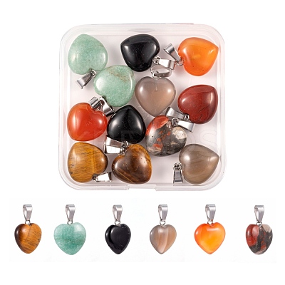 12Pcs 6 Style Natural Gemstone Pendants G-LS0002-10-1