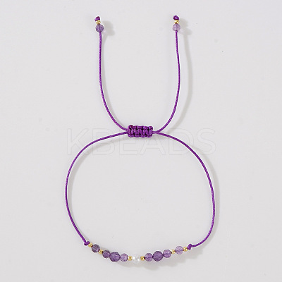 Natural Amethyst& Brass Beads Braided Bead Bracelets for Women HH4245-1-1