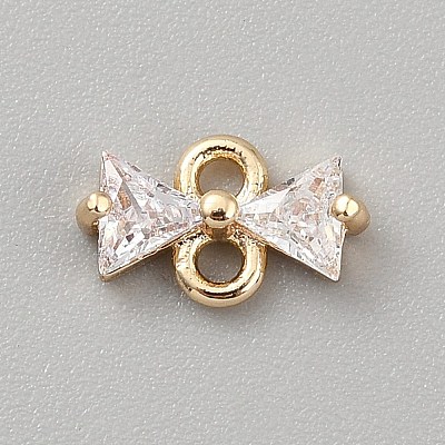 Brass Pave Clear Cubic Zirconia Connector Charms KK-WH0365-010G-03-1