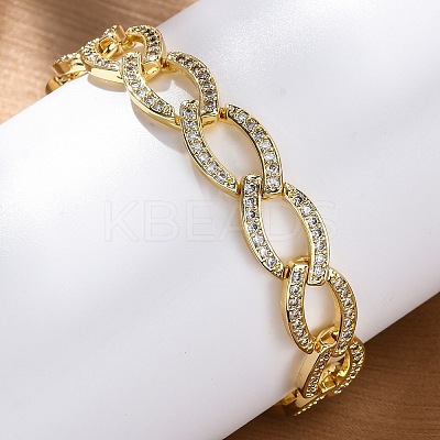 Brass Micro Pave Clear Cubic Zirconia Curb Chain Bracelets for Women BJEW-A034-04A-G-1