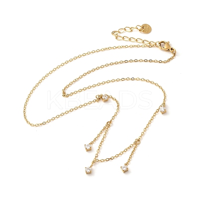 304 Stainless Steel Clear Cubic Zirconia Tassel Necklaces for Women NJEW-U031-10G-1