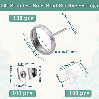 100Pcs Flat Round Stainless Steel Stud Earring Settings STAS-SP0001-61C-P-1