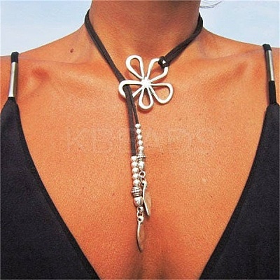 Boho Waxed Cord Adjustable Wrap Choker Necklaces NJEW-A013-02-1
