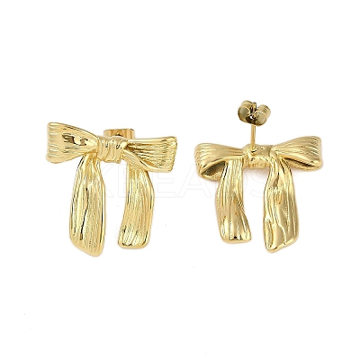 Ion Plating(IP) 304 Stainless Steel Bowknot Stud Earrings for Women EJEW-K281-23G-1