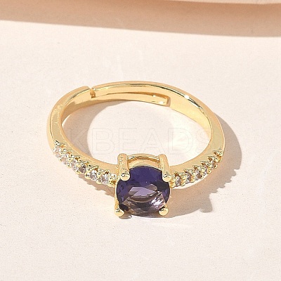 Brass & Round Cubic Zirconia Finger Rings CU-CBA7E55-19G-02-1