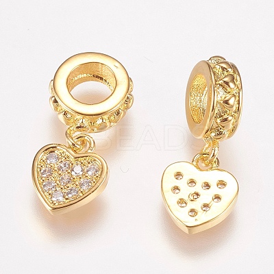 Brass Micro Pave Cubic Zirconia European Dangle Charms ZIRC-E146-04G-1
