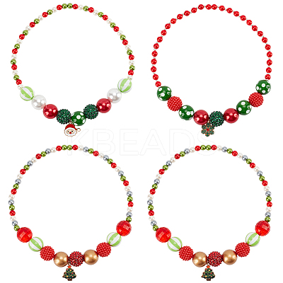 4Pcs 4 Styles ABS Plastic Pearl & Acrylic & Resin Beaded Necklaces Set NJEW-AB00010-1