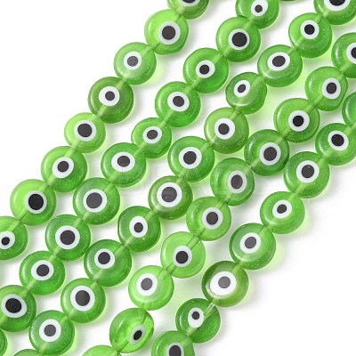 Handmade Evil Eye Lampwork Flat Round Bead Strands LAMP-L058-8mm-02-1