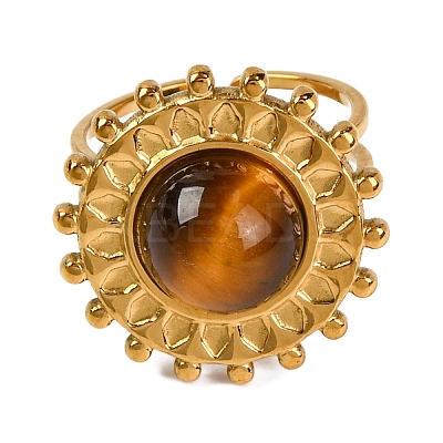 Round Natural Tiger Eye Finger Rings RJEW-Q822-16G-01-1