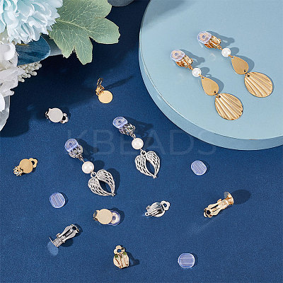 24Pcs 4 Style 304 Stainless Steel Flat Round Clip-on Earring Settings STAS-BBC0002-60-1