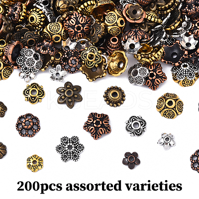 200Pcs 20 Styles Tibetan Style Alloy Flower Bead Caps TIBE-YW0001-87-1