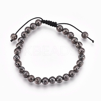 Electroplated Natural Lava Rock Braided Bead Bracelets BJEW-O162-H-1
