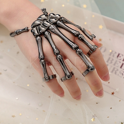 Halloween Themed Skull Alloy Full Hand Ring Bracelet BJEW-L680-01B-1