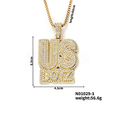 Hip-hop style Street Dance Alloy Crystal Rhinestone Alphabet US BOYZ Pendant Necklaces RC6979-1-1