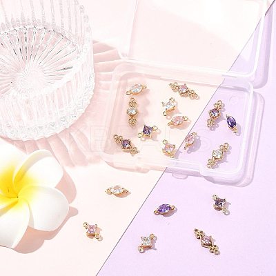 18Pcs 9 Styles Brass Pave Transparent Glass Links/Connectors GLAA-FS0002-35-1
