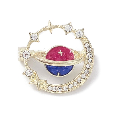 Rhinestone Planet with Star Brooch Pin LS-JEWB-M027-01LG-02-1