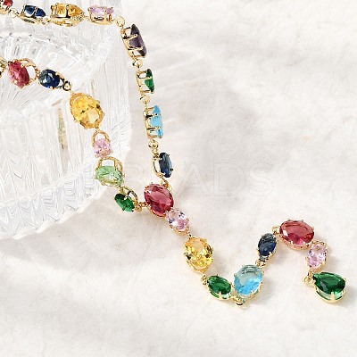 Brass Pave Colorful Cubic Zirconia Geometric Link Chain Necklaces NJEW-C111-03C-1