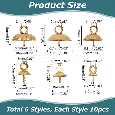 60Pcs 6 Style 304 Stainless Steel Cup Pearl Peg Bails Pin Pendants STAS-AR0002-09-1