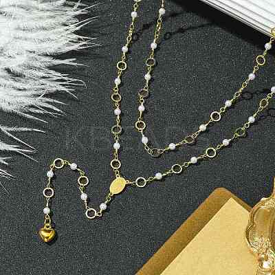 Brass & Round Glass Double Layer Necklaces NJEW-JN04989-1