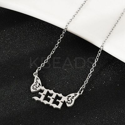 201 Stainless Steel Number 333 with Butterfly Wings Pendant Necklaces LS-NJEW-P332-01A-P-1