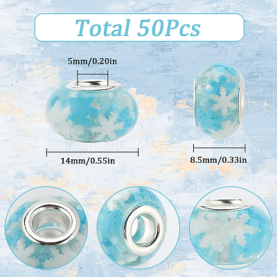 50Pcs Transparent Resin European Rondelle Beads RPDL-SC0001-09C-1