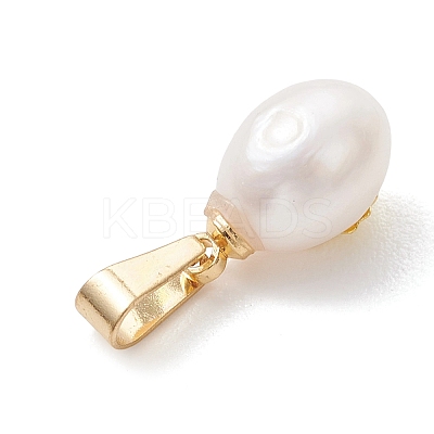 Natural Cultured Freshwater Pearl Rice Charms with Alloy Shell Slices PALLOY-JF04965-1