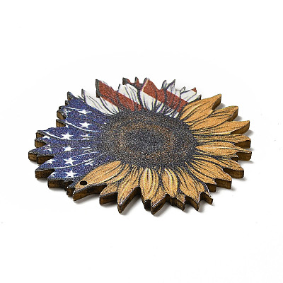 American Flag Theme Single Face Printed Aspen Wood Big Pendants WOOD-G014-15-1