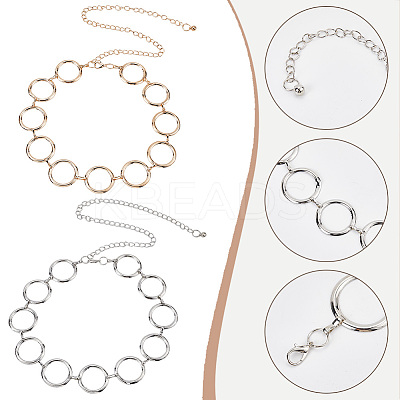 2Pcs 2 Colors Alloy Ring Link Chain Waist Belts AJEW-CN0002-80B-1