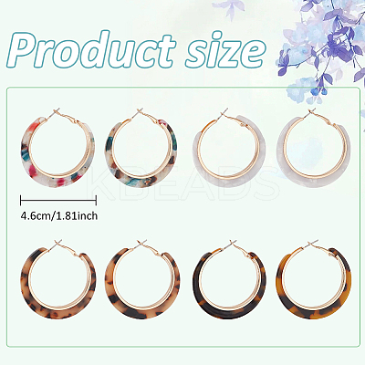 4 Pairs 4 Colors Cellulose Acetate(Resin) Hoop Earrings with Alloy Pins EJEW-AN0004-51-1