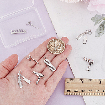 8Pcs 4 Styles Haircut Theme Brass Pendants KK-ME0001-46-1