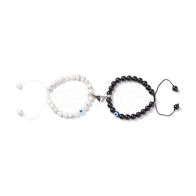 2Pcs 2 Style Magnetic Alloy Heart Charm Bracelets Set BJEW-TA00165-1