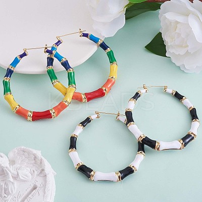 Enamel Bamboo Big Hoop Earrings JE976B-1