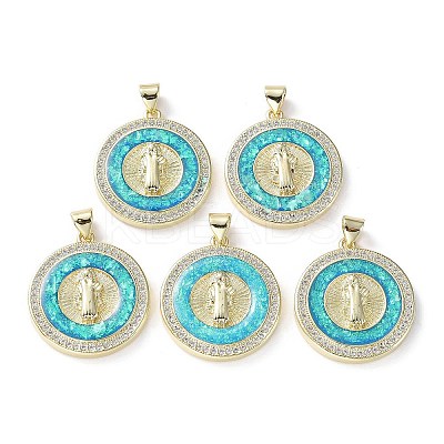 Rack Plating Brass Micro Pave Clear Cubic Zirconia Pendants KK-C041-06K-G-1