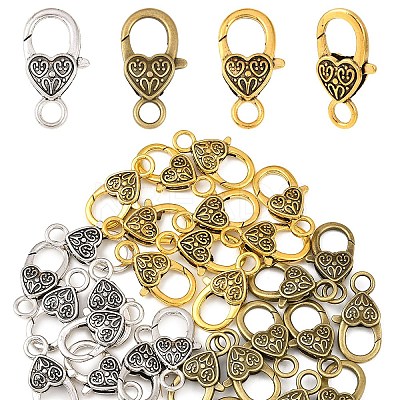 10Pcs Tibetan Style Heart Lobster Claw Clasps FIND-YW0009-77AB-1