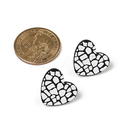 Heart Acrylic Printed Stud Earrings for Women EJEW-G418-01F-1