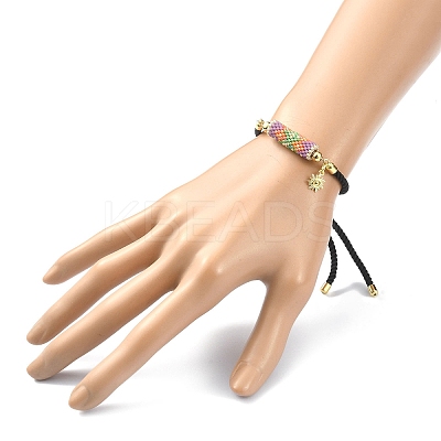 Handmade Seed Column Link Slider Bracelet with Sun Charms BJEW-MZ00027-1