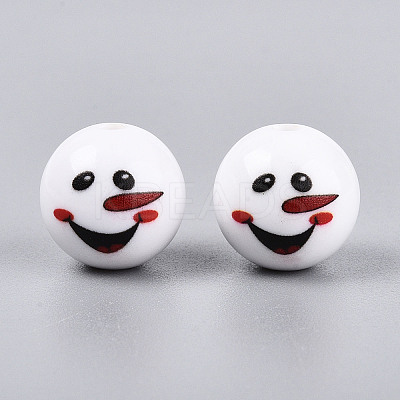 Christmas Printed Opaque Acrylic Round Beads OACR-T029-08C-1