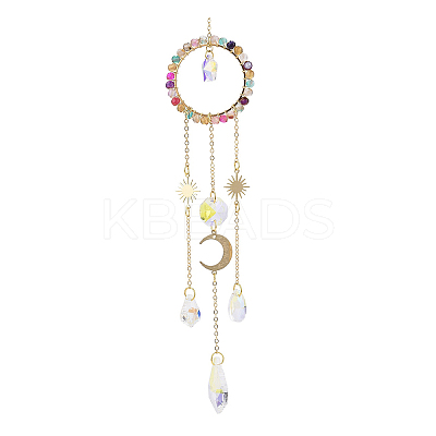 Natural Agate Woven Net/Web with Feather Window Hanging Suncatchers HJEW-JM00852-04-1