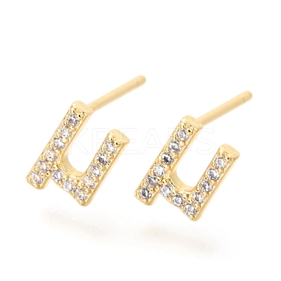 Brass Micro Pave Clear Cubic Zirconia Stud Earrings EJEW-O103-08G-1