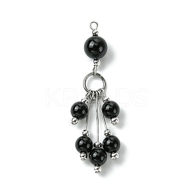 Natural Black Onyx(Dyed & Heated) Round Tassel Big Pendants PALLOY-JF03281-02-1