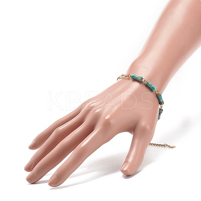 Natural Imperial Jasper(Dyed) Bamboo Joint Beaded Bracelet with Golden 304 Stainless Steel Chains for Women BJEW-JB09028-1