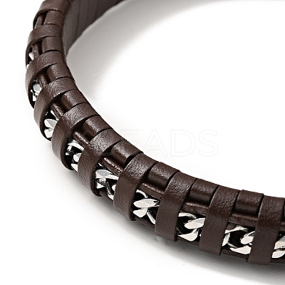 Leather & 304 Stainless Steel Rope Braided Cord Bracelet with Magnetic Clasp for Men Women BJEW-C021-14-1