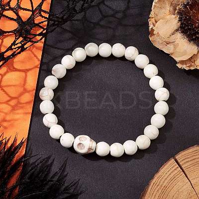 8.5mm Round Synthetic Turquoise Beaded Stretch Bracelets BJEW-JB10465-03-1