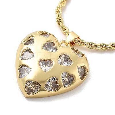Heart Brass Micro Pave Clear Cubic Zirconia Pendant Necklaces for Women NJEW-S385-04A-G-1