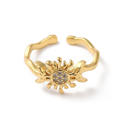 Sun & Moon Brass Micro Pave Cubic Zirconia Cuff Rings X-RJEW-P088-03G-1